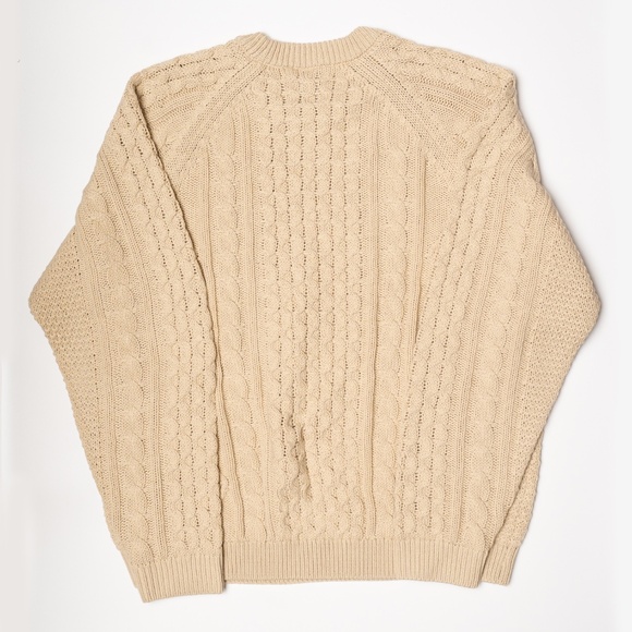 size M Nike Life Cable Knit Sweater Logo Beige DQ5176-206 - Picture 3 of 6